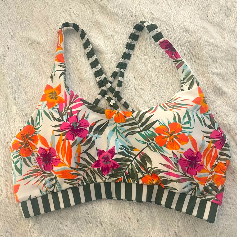 Floral & Stripe Bathing Suit Top EUC